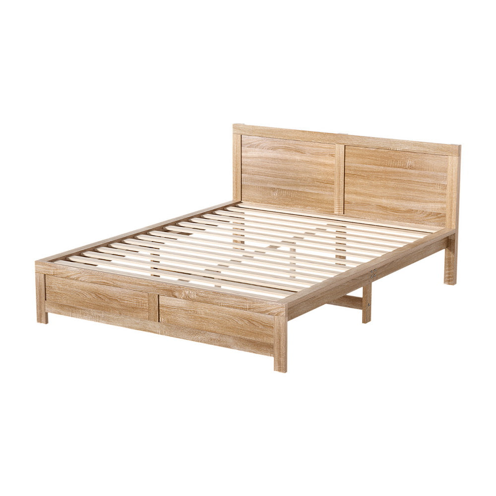 Artiss Bed Frame Queen Size Wooden Acacia Wood OATMEAL